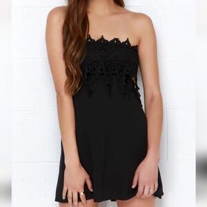 Strapless black lace dress